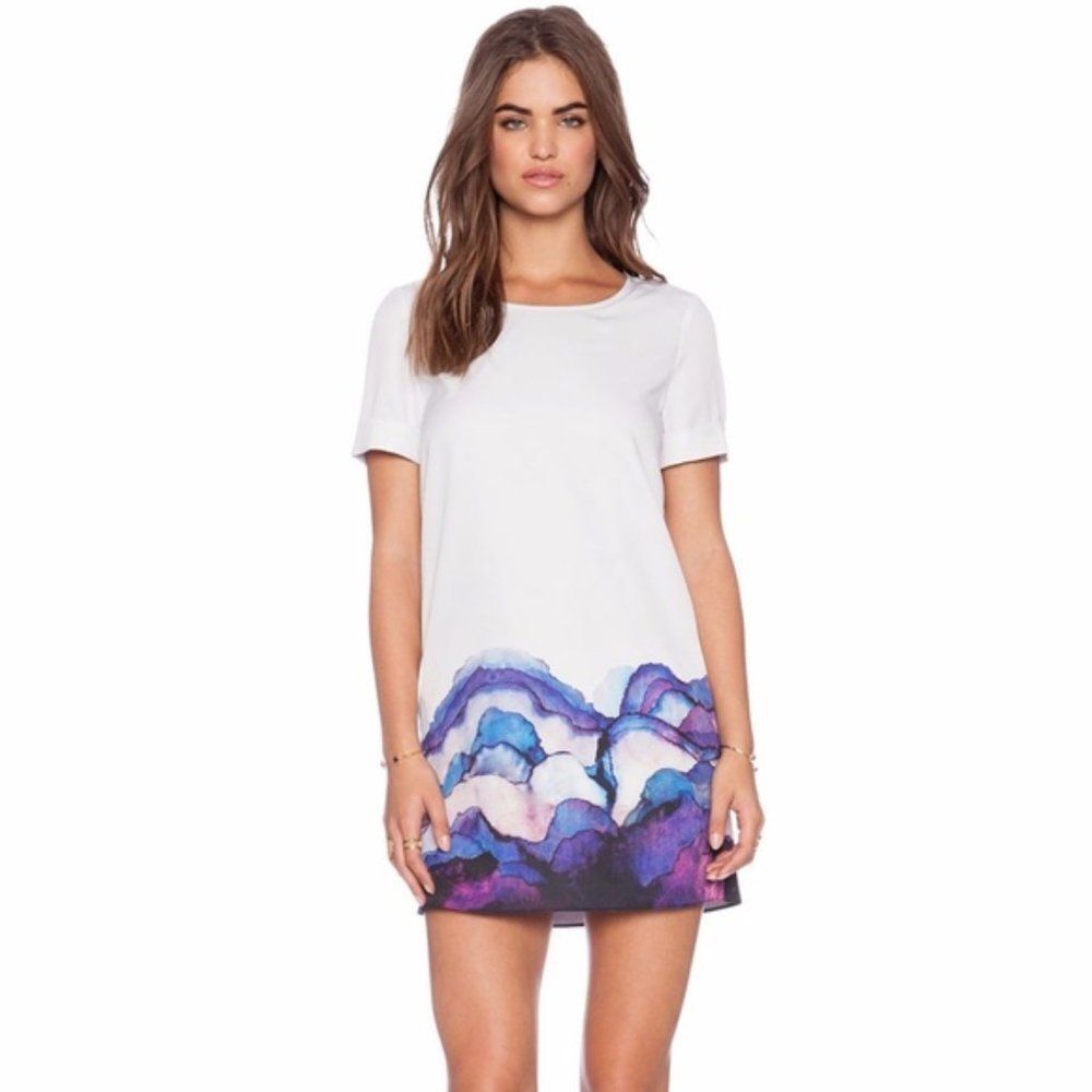 Revolve Stylestalker Bismuth Watercolor Shift Dress in White / Lilac